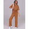 image:imageANRABESS Womens Lounge Sets 2 Piece Outfits 2026 Summer Casual Short Sleeve Sweatsuits Matching Tracksuits Wide Leg Pant SetRust