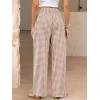 image:imageANRABESS Womens Palazzo Pants Striped amp Gingham Lounge amp Casual Cute Pajama Pants Wide Leg High Waisted PocketsLight Brown White Plaid