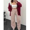 image:imageANRABESS Womens Palazzo Pants Striped amp Gingham Lounge amp Casual Cute Pajama Pants Wide Leg High Waisted PocketsLight Brown White Plaid