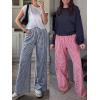 image:imageANRABESS Womens Palazzo Pants Striped amp Gingham Lounge amp Casual Cute Pajama Pants Wide Leg High Waisted PocketsNavy Blue White Plaid