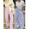 image:imageANRABESS Womens Palazzo Pants Striped amp Gingham Lounge amp Casual Cute Pajama Pants Wide Leg High Waisted PocketsPink White Stripe