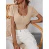 image:imageANRABESS Womens Short Sleeve Henley Shirts Ribbed Slim Fitted Tee Summer Work Tops 2026 Button Blouse Spring Vacation ClothesApricot
