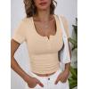 image:imageANRABESS Womens Short Sleeve Henley Shirts Ribbed Slim Fitted Tee Summer Work Tops 2026 Button Blouse Spring Vacation ClothesApricot