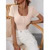 image:imageANRABESS Womens Short Sleeve Henley Shirts Ribbed Slim Fitted Tee Summer Work Tops 2026 Button Blouse Spring Vacation ClothesBeige