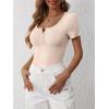 image:imageANRABESS Womens Short Sleeve Henley Shirts Ribbed Slim Fitted Tee Summer Work Tops 2026 Button Blouse Spring Vacation ClothesBeige