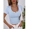 image:imageANRABESS Womens Short Sleeve Henley Shirts Ribbed Slim Fitted Tee Summer Work Tops 2026 Button Blouse Spring Vacation ClothesBlue
