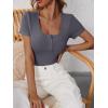 image:imageANRABESS Womens Short Sleeve Henley Shirts Ribbed Slim Fitted Tee Summer Work Tops 2026 Button Blouse Spring Vacation ClothesCharcoal