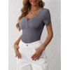 image:imageANRABESS Womens Short Sleeve Henley Shirts Ribbed Slim Fitted Tee Summer Work Tops 2026 Button Blouse Spring Vacation ClothesCharcoal