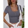 image:imageANRABESS Womens Short Sleeve Henley Shirts Ribbed Slim Fitted Tee Summer Work Tops 2026 Button Blouse Spring Vacation ClothesCharcoal