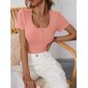 image:imageANRABESS Womens Short Sleeve Henley Shirts Ribbed Slim Fitted Tee Summer Work Tops 2026 Button Blouse Spring Vacation ClothesCoral