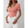 image:imageANRABESS Womens Short Sleeve Henley Shirts Ribbed Slim Fitted Tee Summer Work Tops 2026 Button Blouse Spring Vacation ClothesCoral