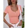 image:imageANRABESS Womens Short Sleeve Henley Shirts Ribbed Slim Fitted Tee Summer Work Tops 2026 Button Blouse Spring Vacation ClothesCoral