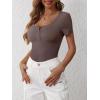 image:imageANRABESS Womens Short Sleeve Henley Shirts Ribbed Slim Fitted Tee Summer Work Tops 2026 Button Blouse Spring Vacation ClothesDeep Brown