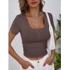 image:imageANRABESS Womens Short Sleeve Henley Shirts Ribbed Slim Fitted Tee Summer Work Tops 2026 Button Blouse Spring Vacation ClothesDeep Brown