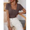 image:imageANRABESS Womens Short Sleeve Henley Shirts Ribbed Slim Fitted Tee Summer Work Tops 2026 Button Blouse Spring Vacation ClothesDeep Brown