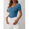 image:imageANRABESS Womens Short Sleeve Henley Shirts Ribbed Slim Fitted Tee Summer Work Tops 2026 Button Blouse Spring Vacation ClothesIndigo