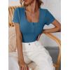 image:imageANRABESS Womens Short Sleeve Henley Shirts Ribbed Slim Fitted Tee Summer Work Tops 2026 Button Blouse Spring Vacation ClothesIndigo