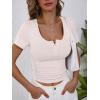 image:imageANRABESS Womens Short Sleeve Henley Shirts Ribbed Slim Fitted Tee Summer Work Tops 2026 Button Blouse Spring Vacation ClothesLight Beige