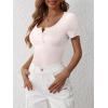 image:imageANRABESS Womens Short Sleeve Henley Shirts Ribbed Slim Fitted Tee Summer Work Tops 2026 Button Blouse Spring Vacation ClothesLight Beige