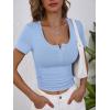 image:imageANRABESS Womens Short Sleeve Henley Shirts Ribbed Slim Fitted Tee Summer Work Tops 2026 Button Blouse Spring Vacation ClothesLight Blue