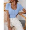 image:imageANRABESS Womens Short Sleeve Henley Shirts Ribbed Slim Fitted Tee Summer Work Tops 2026 Button Blouse Spring Vacation ClothesLight Blue