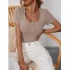 image:imageANRABESS Womens Short Sleeve Henley Shirts Ribbed Slim Fitted Tee Summer Work Tops 2026 Button Blouse Spring Vacation ClothesLight Khaki