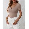 image:imageANRABESS Womens Short Sleeve Henley Shirts Ribbed Slim Fitted Tee Summer Work Tops 2026 Button Blouse Spring Vacation ClothesLight Khaki