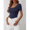 image:imageANRABESS Womens Short Sleeve Henley Shirts Ribbed Slim Fitted Tee Summer Work Tops 2026 Button Blouse Spring Vacation ClothesNavy Blue