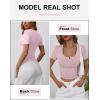 image:imageANRABESS Womens Short Sleeve Henley Shirts Ribbed Slim Fitted Tee Summer Work Tops 2026 Button Blouse Spring Vacation ClothesNutmeg