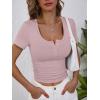 image:imageANRABESS Womens Short Sleeve Henley Shirts Ribbed Slim Fitted Tee Summer Work Tops 2026 Button Blouse Spring Vacation ClothesNutmeg