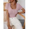 image:imageANRABESS Womens Short Sleeve Henley Shirts Ribbed Slim Fitted Tee Summer Work Tops 2026 Button Blouse Spring Vacation ClothesNutmeg
