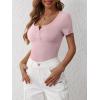 image:imageANRABESS Womens Short Sleeve Henley Shirts Ribbed Slim Fitted Tee Summer Work Tops 2026 Button Blouse Spring Vacation ClothesNutmeg
