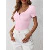 image:imageANRABESS Womens Short Sleeve Henley Shirts Ribbed Slim Fitted Tee Summer Work Tops 2026 Button Blouse Spring Vacation ClothesPink
