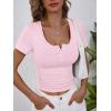 image:imageANRABESS Womens Short Sleeve Henley Shirts Ribbed Slim Fitted Tee Summer Work Tops 2026 Button Blouse Spring Vacation ClothesPink