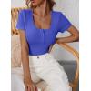 image:imageANRABESS Womens Short Sleeve Henley Shirts Ribbed Slim Fitted Tee Summer Work Tops 2026 Button Blouse Spring Vacation ClothesRoyal Blue