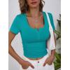 image:imageANRABESS Womens Short Sleeve Henley Shirts Ribbed Slim Fitted Tee Summer Work Tops 2026 Button Blouse Spring Vacation ClothesTeal