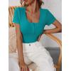 image:imageANRABESS Womens Short Sleeve Henley Shirts Ribbed Slim Fitted Tee Summer Work Tops 2026 Button Blouse Spring Vacation ClothesTeal