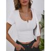 image:imageANRABESS Womens Short Sleeve Henley Shirts Ribbed Slim Fitted Tee Summer Work Tops 2026 Button Blouse Spring Vacation ClothesWhite