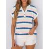 image:imageANRABESS Womens Short Sleeve Henley Tops V Neck Dressy Casual Blouses Summer Trendy Tee Shirts 2026 Vacation Fashion ClothesBlue Pink Strip