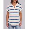 image:imageANRABESS Womens Short Sleeve Henley Tops V Neck Dressy Casual Blouses Summer Trendy Tee Shirts 2026 Vacation Fashion ClothesBlue Pink Strip