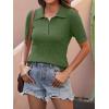 image:imageANRABESS Womens Short Sleeve Sweaters Tops Polo V Neck Cable Knit Casual Soft Pullover Shirts 2026 Summer OutfitsArmy Green