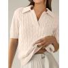 image:imageANRABESS Womens Short Sleeve Sweaters Tops Polo V Neck Cable Knit Casual Soft Pullover Shirts 2026 Summer OutfitsBeige