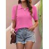 image:imageANRABESS Womens Short Sleeve Sweaters Tops Polo V Neck Cable Knit Casual Soft Pullover Shirts 2026 Summer OutfitsBright Pink