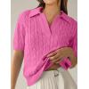 image:imageANRABESS Womens Short Sleeve Sweaters Tops Polo V Neck Cable Knit Casual Soft Pullover Shirts 2026 Summer OutfitsBright Pink
