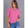 image:imageANRABESS Womens Short Sleeve Sweaters Tops Polo V Neck Cable Knit Casual Soft Pullover Shirts 2026 Summer OutfitsBright Pink