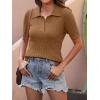 image:imageANRABESS Womens Short Sleeve Sweaters Tops Polo V Neck Cable Knit Casual Soft Pullover Shirts 2026 Summer OutfitsBrown