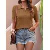 image:imageANRABESS Womens Short Sleeve Sweaters Tops Polo V Neck Cable Knit Casual Soft Pullover Shirts 2026 Summer OutfitsBrown