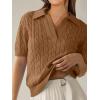 image:imageANRABESS Womens Short Sleeve Sweaters Tops Polo V Neck Cable Knit Casual Soft Pullover Shirts 2026 Summer OutfitsBrown
