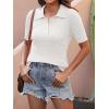 image:imageANRABESS Womens Short Sleeve Sweaters Tops Polo V Neck Cable Knit Casual Soft Pullover Shirts 2026 Summer OutfitsCream