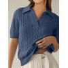 image:imageANRABESS Womens Short Sleeve Sweaters Tops Polo V Neck Cable Knit Casual Soft Pullover Shirts 2026 Summer OutfitsDusty Blue